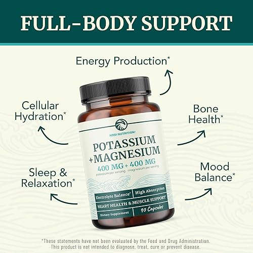 Vista 2 de Suplemento de Potasio y Magnesio Equilibrio de Electrolitos de Alta Potencia para la Salud del Corazón y Apoyo Muscular 400 MG de Potasio + 400
