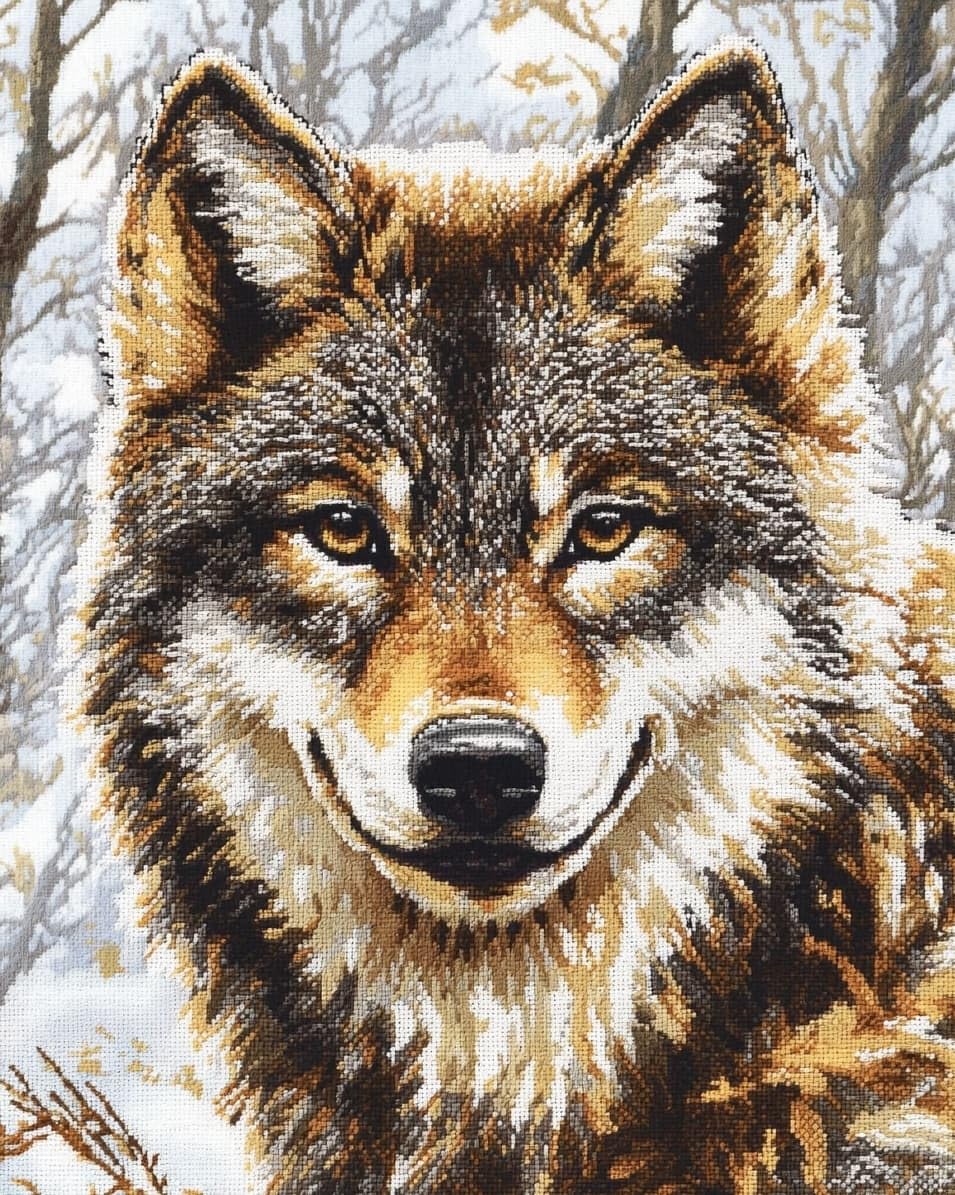WallustrioaW Stamped Cross Stitch Kits for Adults,Wolf Animals,11CT Cross-Stitch for Home Wall Decor DIY Embroidery Kit Needlework Crafts,40x50cm