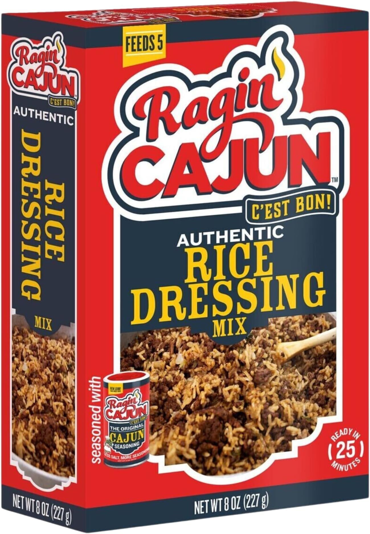 Ragin' Cajun Rice Dressing - 8 oz Box, No MSG, Authentic Louisiana Creole Rice Mix, Perfect for Quick Family Dinners, Ground Beef or Sausage Sides, Easy Cajun Recipe