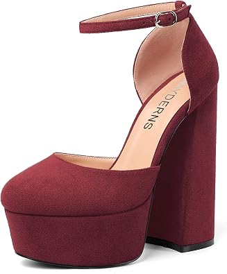 WAYDERNS Womens Suede Platform Wedding Fashion Buckle Round Toe Solid Ankle Strap Block High Heel Pumps Shoes 6 Inch