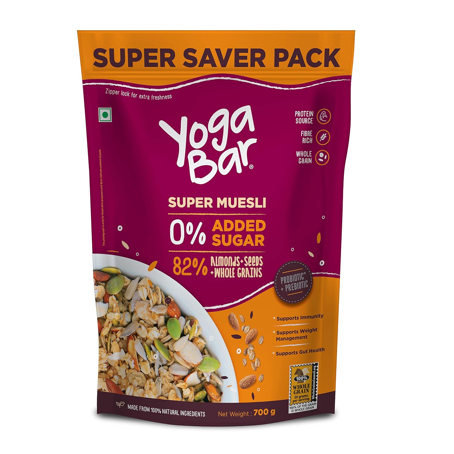 Yogabar Super Muesli, No Added or Hidden Sugar, Breakfast Muesli with