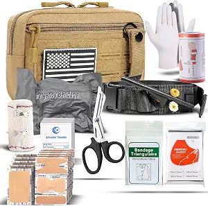 IFAK Trauma Kit with Tourniquet, 4-Inch Israeli Bandage, Elastic Bandages, 34 Pieces Tactical First Aid Kit for Car, Camping, Hiking, and Travel