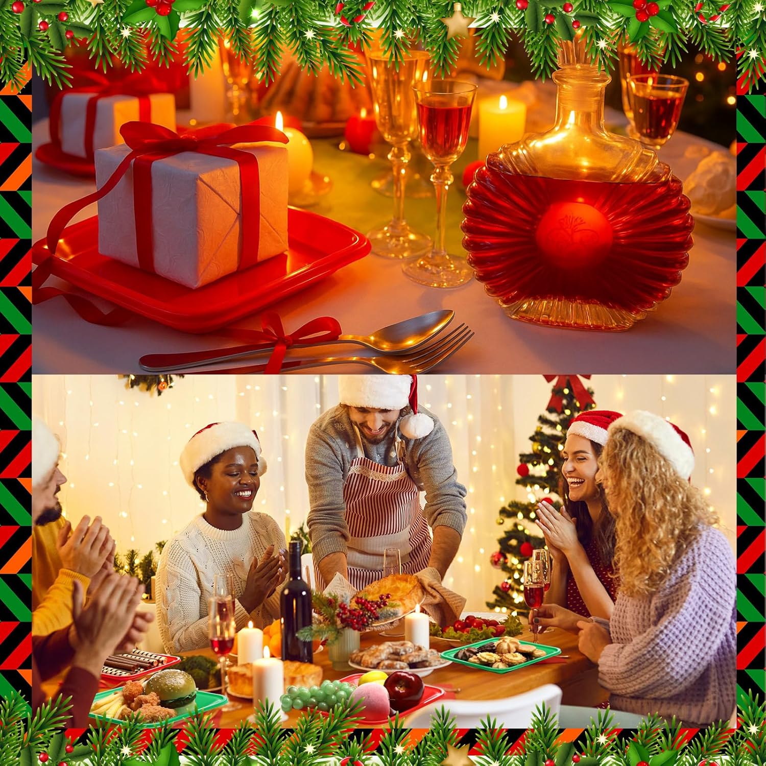 Sliner 50 Pcs Christmas Red Green Plastic Disposable Plates Bulk 6.9'' and 9.5'' Square Dinner Dessert Plates for Events Picnic Salad Cake Appetizer Christmas Birthday Party Supplies - Image 5