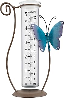 La Crosse 704-71077-INT 5 inch Capacity Glass Blue Butterfly Rain Gauge