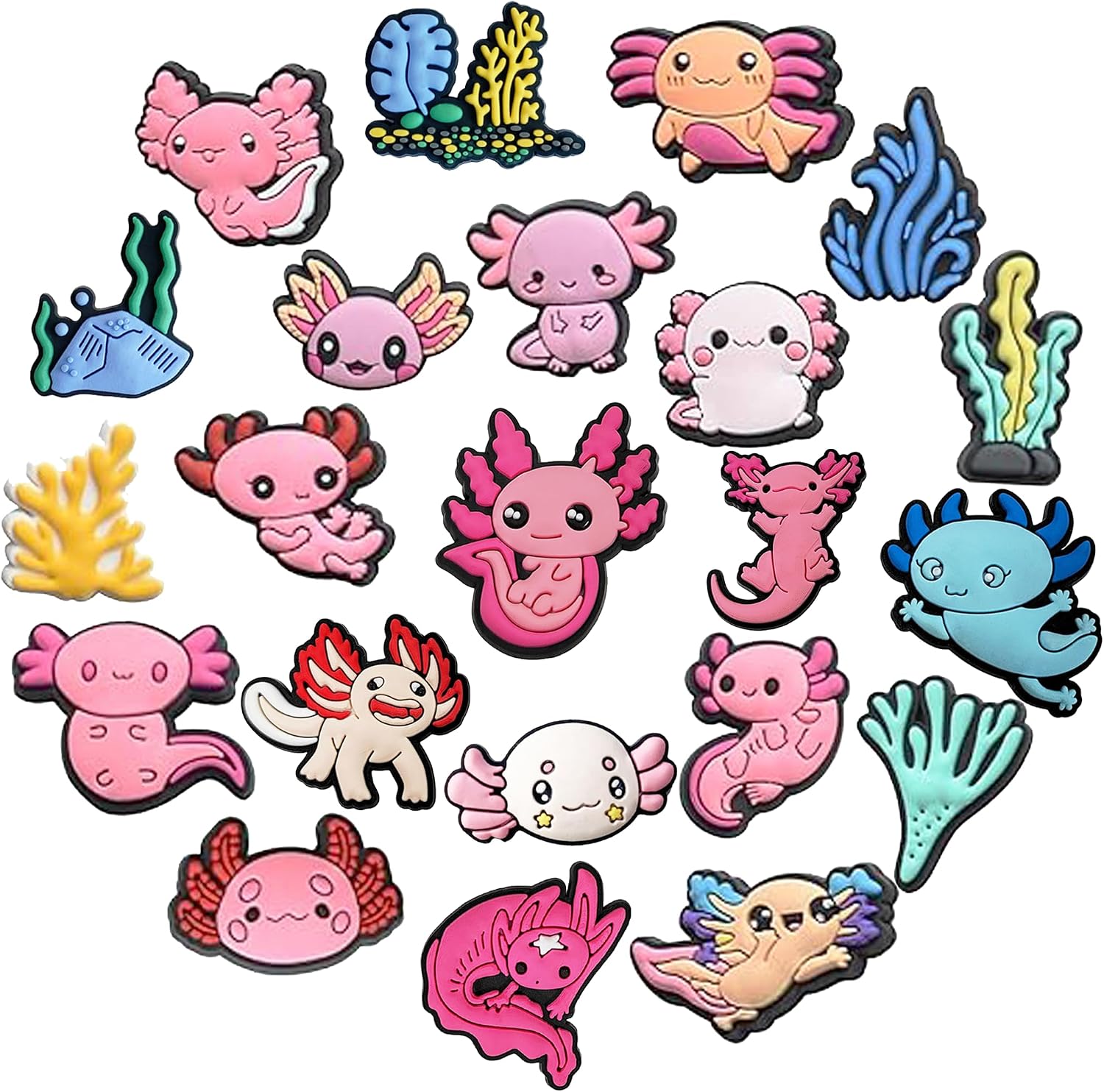 22PCS Axolotl Shoe Charms, Unique Kawaii Animal Shoes Charms for Kids Boys Girls, Cute Non-Slip Shoe Clips Accessories, Pink Shoe Cartoon Sneaker Decorations Gifts