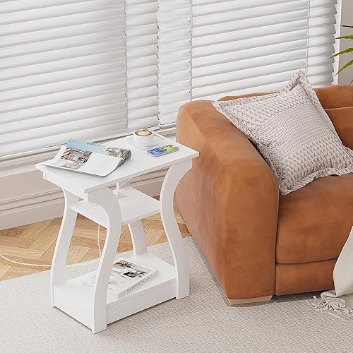 Miniatura 14 de Juego de 2 mesas auxiliares, mesa auxiliar con estación de carga, puertos USB y tomacorrientes, mesita de noche de 3 niveles, mesa de sofá para