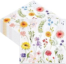 40Pcs Disposable Floral Paper Napkins, 33x33cm Colorful Flower Patterned Serviettes Tissue for Afternoon Tea Birthday Wedding Baby Shower Party Decorations(C)