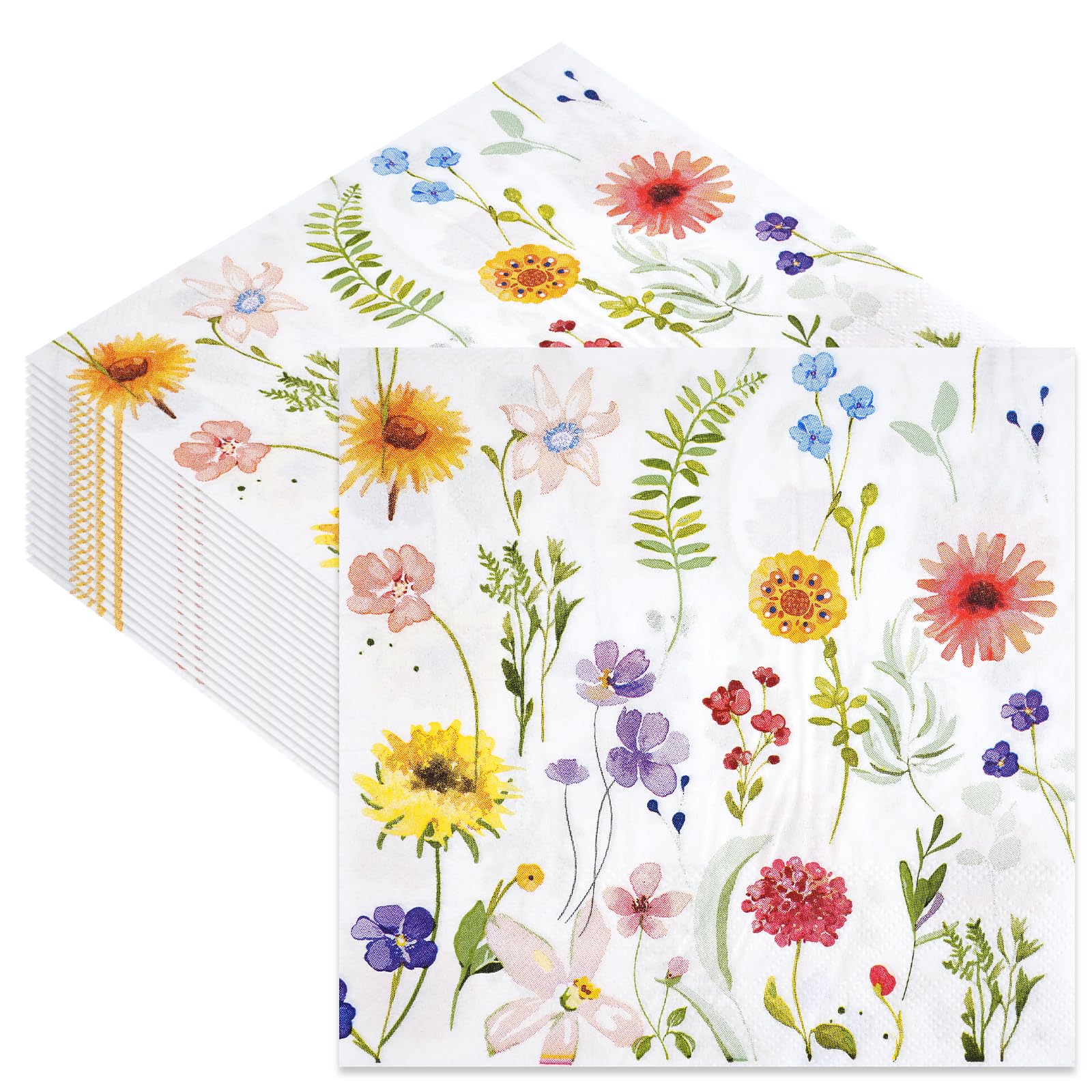 40Pcs Disposable Floral Paper Napkins, 33x33cm Colorful Flower Patterned Serviettes Tissue for Afternoon Tea Birthday Wedding Baby Shower Party Decorations(C)