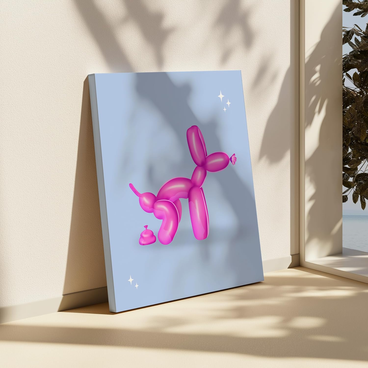 Poster Master Balloon Dog Canvas - Pooping Dog Print - Pink Minimal & Trendy Art - Guest Bath Decor - Funny Bathroom Wall Design - Humorous Art - Restroom Decor - 8x10 STRETCHED Canvas