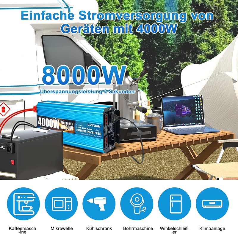 LVYUAN 4000W/8000W Tiszta szinusz inverter 12V-230V áramátalakító távirányítóval