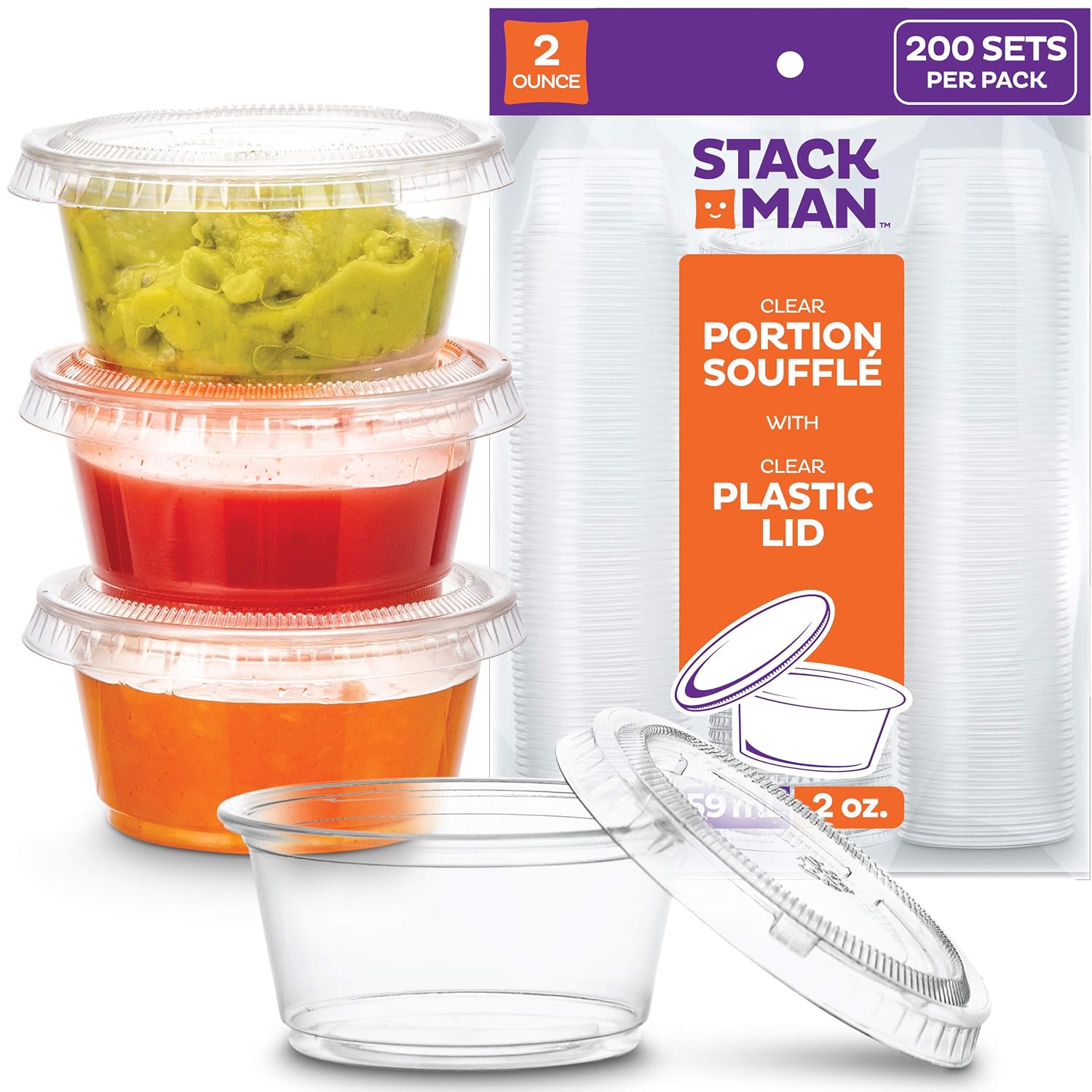 [200 Sets - 2 oz.] Small Plastic Containers with Lids, Jello Shot Cups, Condiment Cups, 2oz Dipping Sauce & Salad Dressing Container, Disposable Mini Plastic Portion Souffle Cups Ramekins, Pudding Cup : Industrial & Scientific