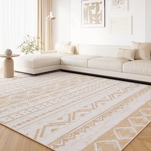 Miniatura 6 de Alfombra de área de 5 x 7 pies, color beige, lavable, para dormitorio, sala de estar, moderna, marroquí, antideslizante, suave, para interiores,