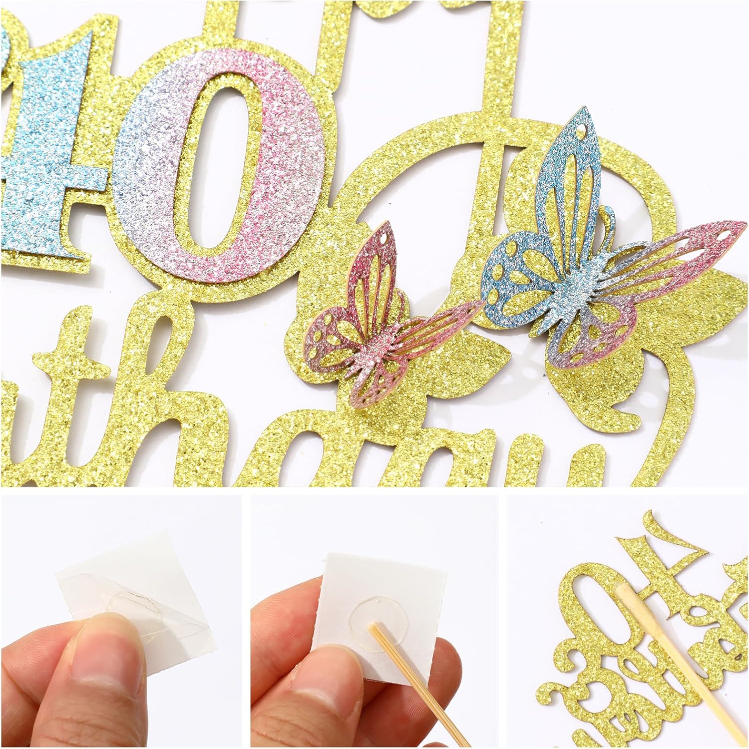 40th Happy Birthday Cake Toppers Gold Glitter 40th Birthday Decorations for Women 15 Pcs 3D Butterfly Cupcake Toppers 40th Birthday Anniversary Party Decorations Supplies