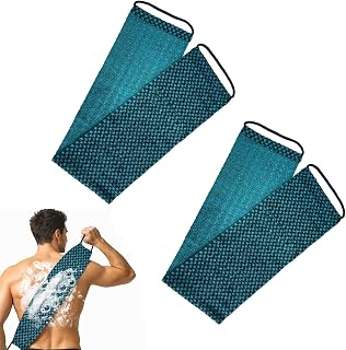 Back Scrubber for Shower, Japanese Exfoliating Towel with Handles, 2 Pack | Dual-sided long body washcloth for men and women, designed for back washing and daily shower exfoliation, Green 2 pack