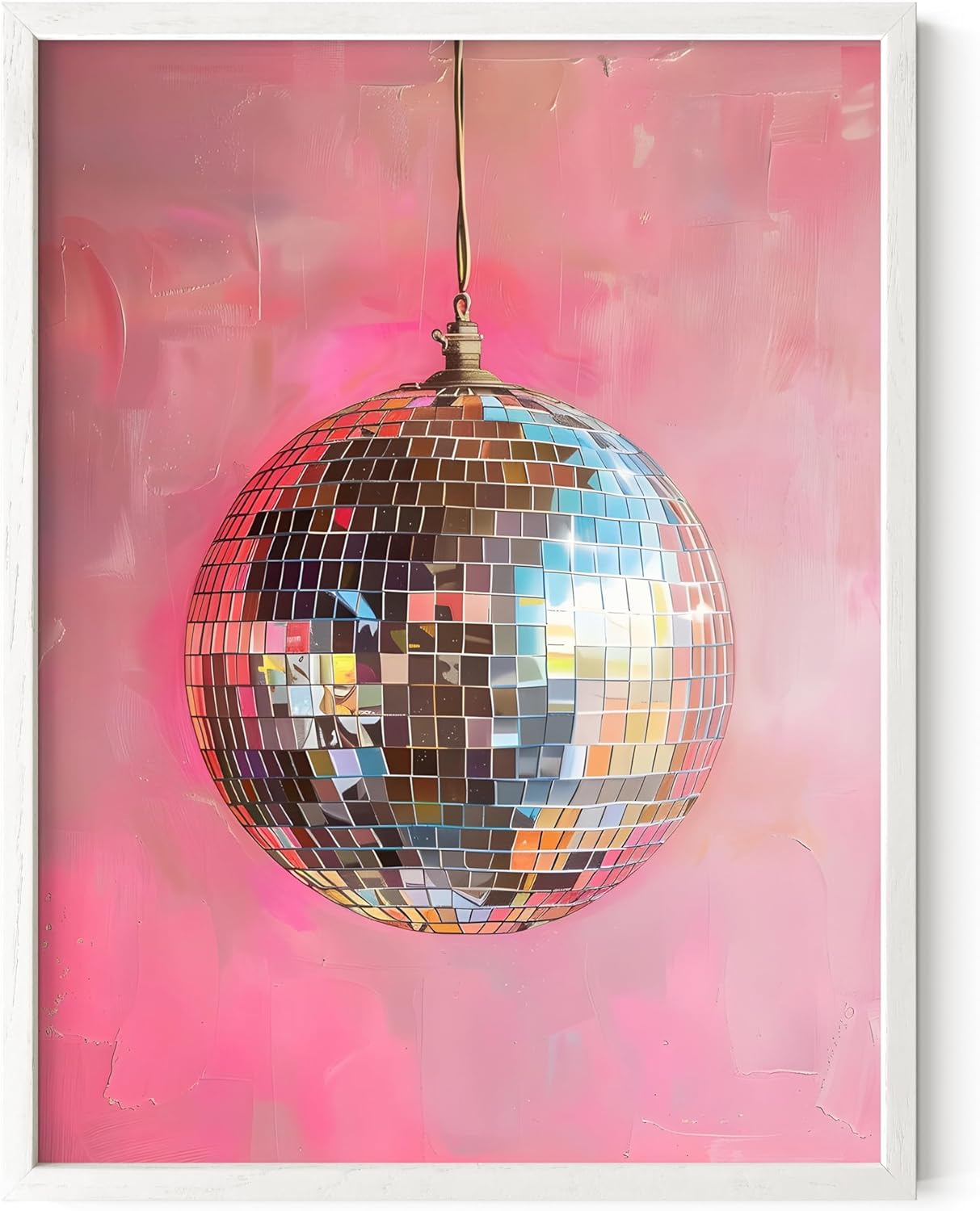 HAUS AND HUES Dorm Wall Art - Cool Wall Art Poster for Girls Dorm Room, Cute Girly Picture for Bedroom, Aesthetic Dorm Print (Disco Ball, White Frame, 12x16)