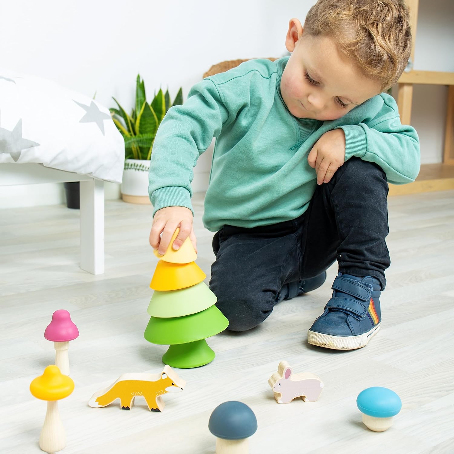 Bigjigs Toys Forest Friends Playset - Silicone Stacking Toys, Montessori Toys for Open-Ended Play, Baby Toys 12 Months, Sustainably Made
