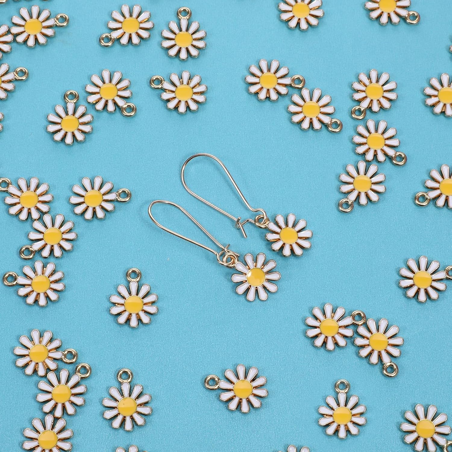 Enamel Daisy Small Flower Charms, 100PCS Mini Floral Daisy Themed Gold Plated Pendant for Bracelets Necklaces Earrings Jewelry Making Findings Purse Keychains DIY Crafts Handmade Gifts Accessories - Image 6