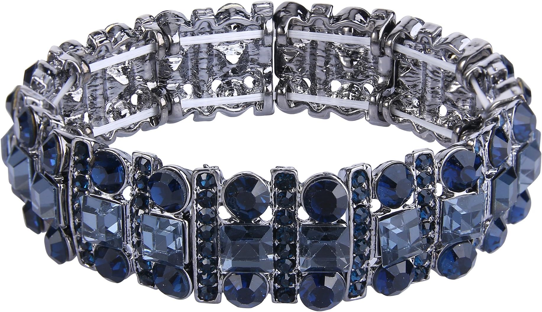 EVER FAITHAustrian Crystal Art Deco Three Layers Bride Elastic Stretch Bracelet