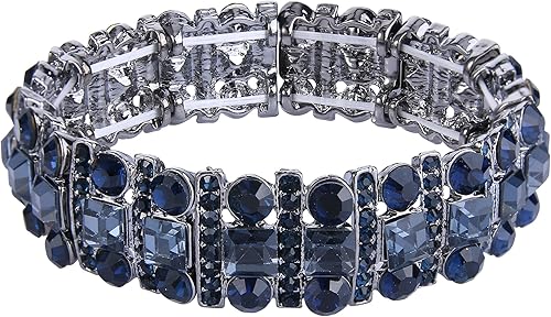 EVER FAITH Pulsera elástica de cristal austriaco Art Deco de tres capas para novia