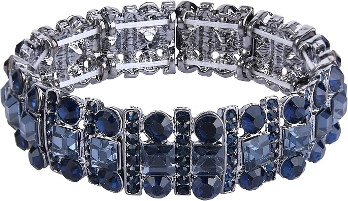 EVER FAITH Austrian Crystal Art Deco Three Layers Bride Elastic Stretch Bracelet