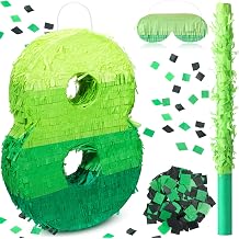 WinnerWhy Number 8 Pinata 16 Inch Green Birthday Pinata Stick Blindfold