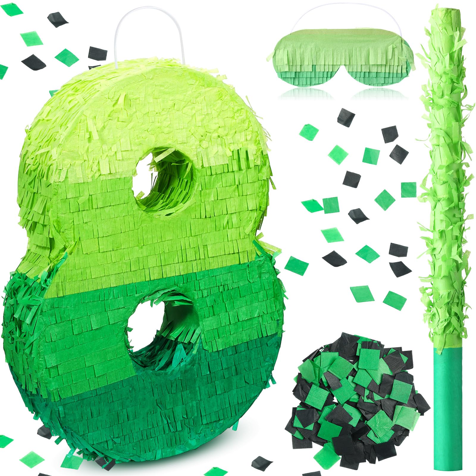 WinnerWhy Number 8 Piñata 16 Inch Green Birthday Piñata Stick Blindfold