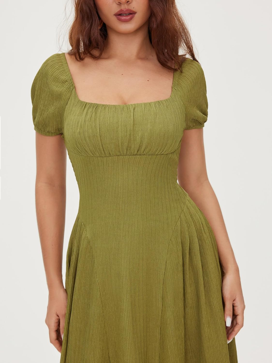 CIDER Square Neck Midi Dresses Puff Short Sleeves Tie Back Regency Vintage Maxi Dresses Smocked Waist Party Gown - Image 3