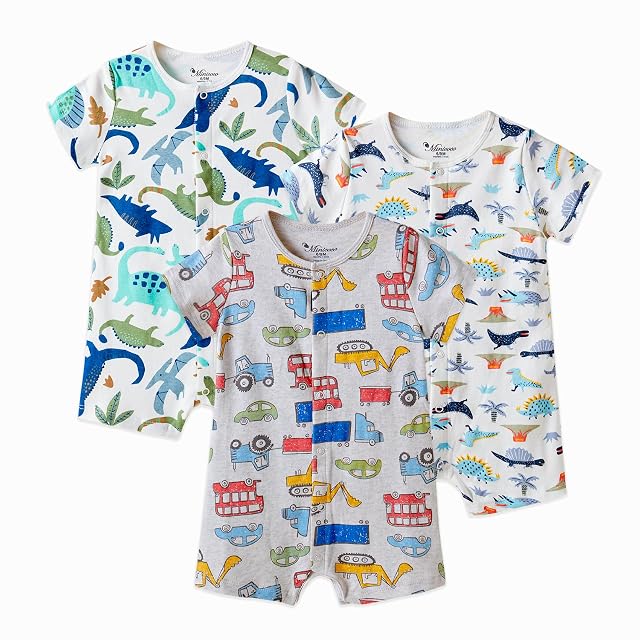 3-Pack 100 Cotton Baby Boy Rompers 0-24Months Short Sleeve Toddler Romper Breathable Spring Summer Clothes
