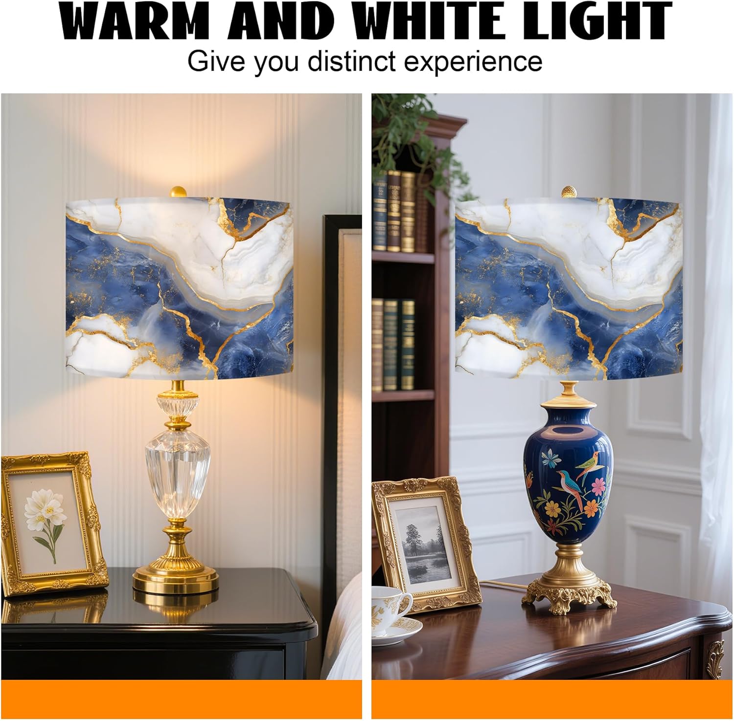 Fabric Lamp Shades Set of 2, 13Inch Flowers and Plants Lamp Shades,Natural Linen Hand Crafted, Lamps Shades for Table Lamps, Floor Lamps (2, Marble pattern)