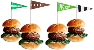 Multicolor Football Flag Wooden Food Picks - 2.5", 36 Pieces - Perfect for Game Day, Sports Parties, Birthdays, and Themed Events