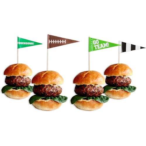 Multicolor Football Flag Wooden Food Picks - 2.5", 36 Pieces - Perfect for Game Day, Sports Parties, Birthdays, and Themed Events