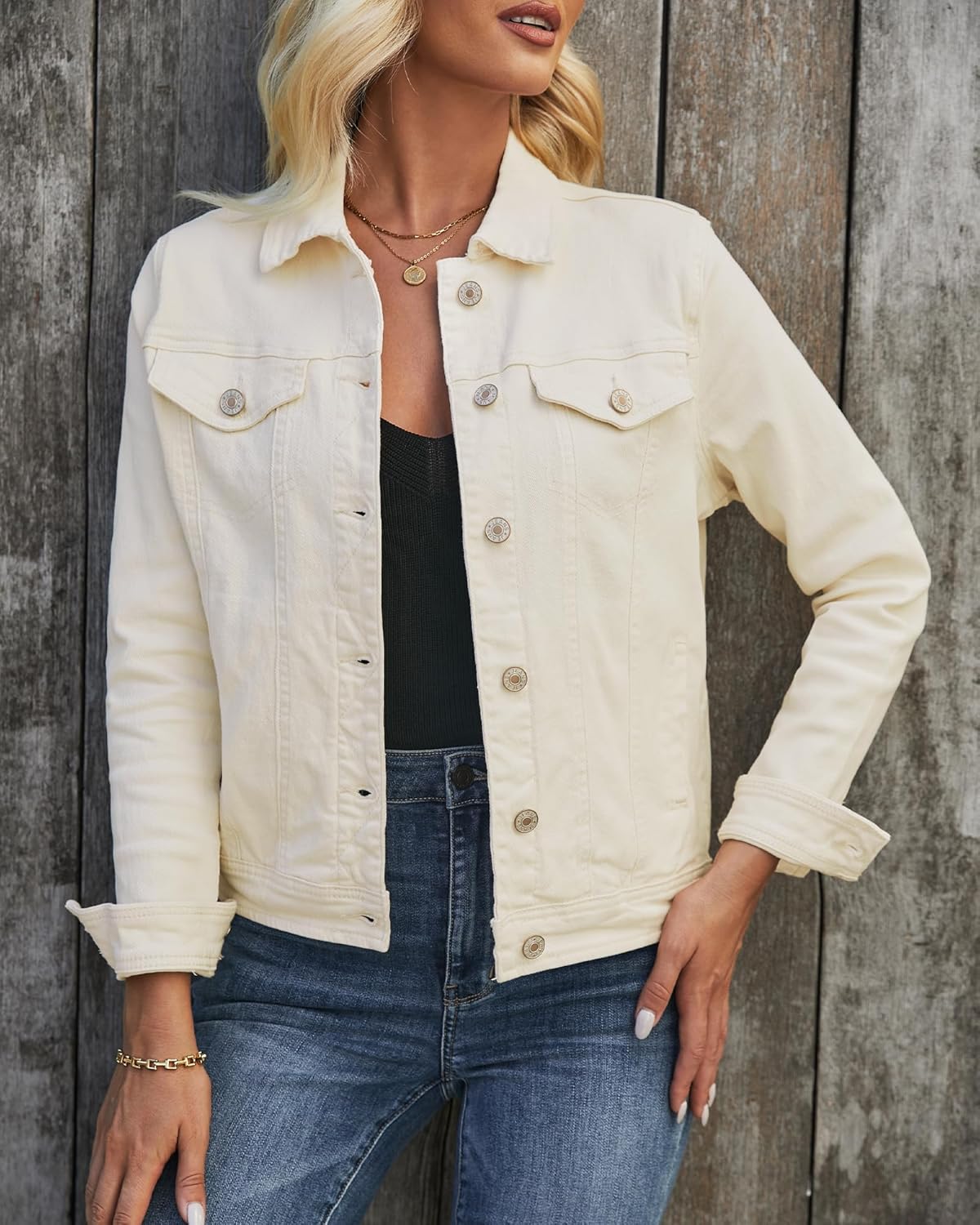 LookbookStore Women's Basic Long Sleeves Button Down Fitted Denim Jean Jackets - Image 4