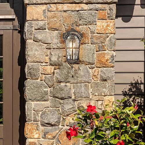 Miniatura 9 de YUBOLE Luces de pared al aire libre para la casa, lámpara exterior para porche delantero, patio, garaje, entrada con vidrio texturizado martillado,