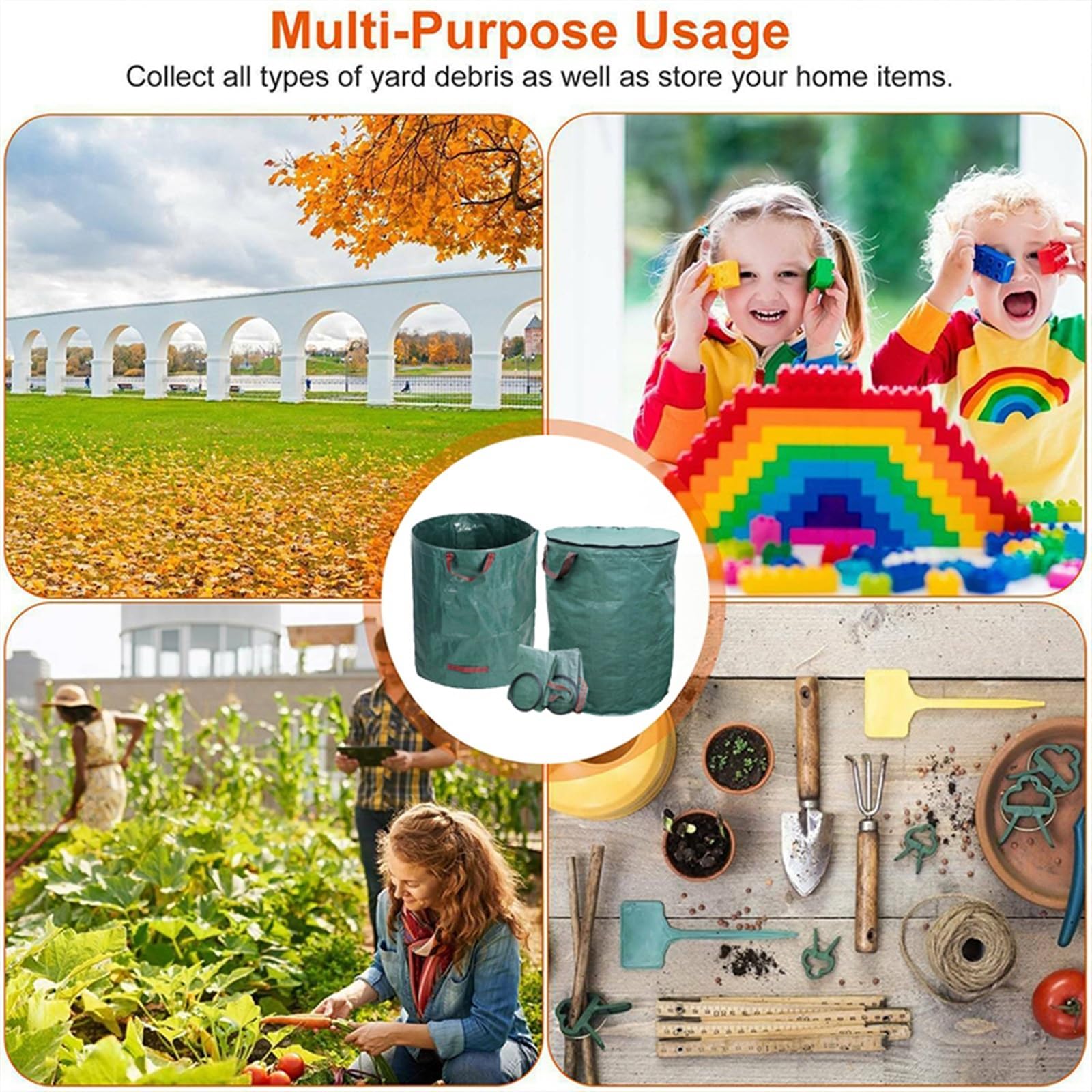 Bolsas de residuos de jardín Bolsa de residuos de alta capacidad for jardín, contenedor de recolección de residuos de hojas, bolsas de PP impermeables reutilizables multifuncionales, 1/3/5 Uds.(32 Gal