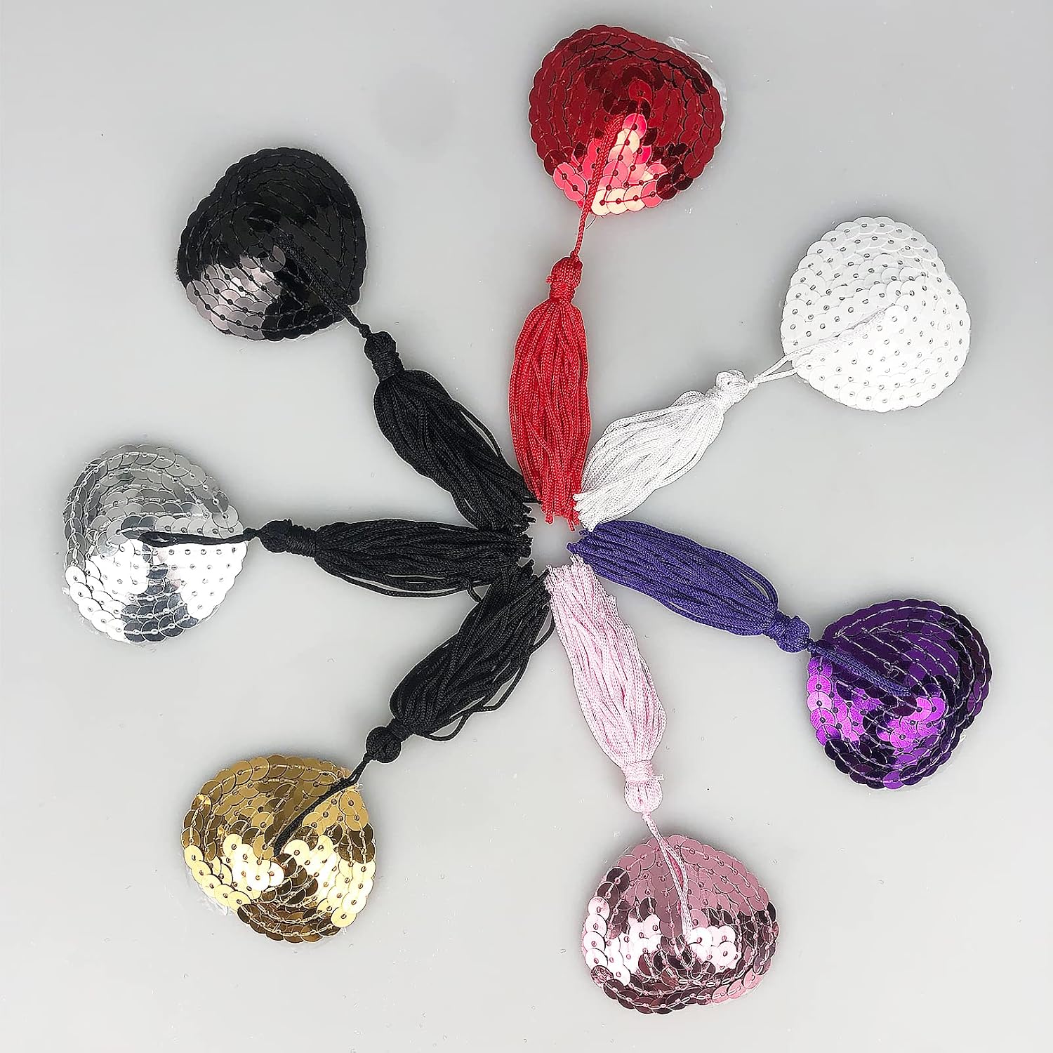 Reusable Adhesive Nipple Cover, Shiny Sequin Silicone Heart-Shaped Breast Pads Pasties Bra with Tassel