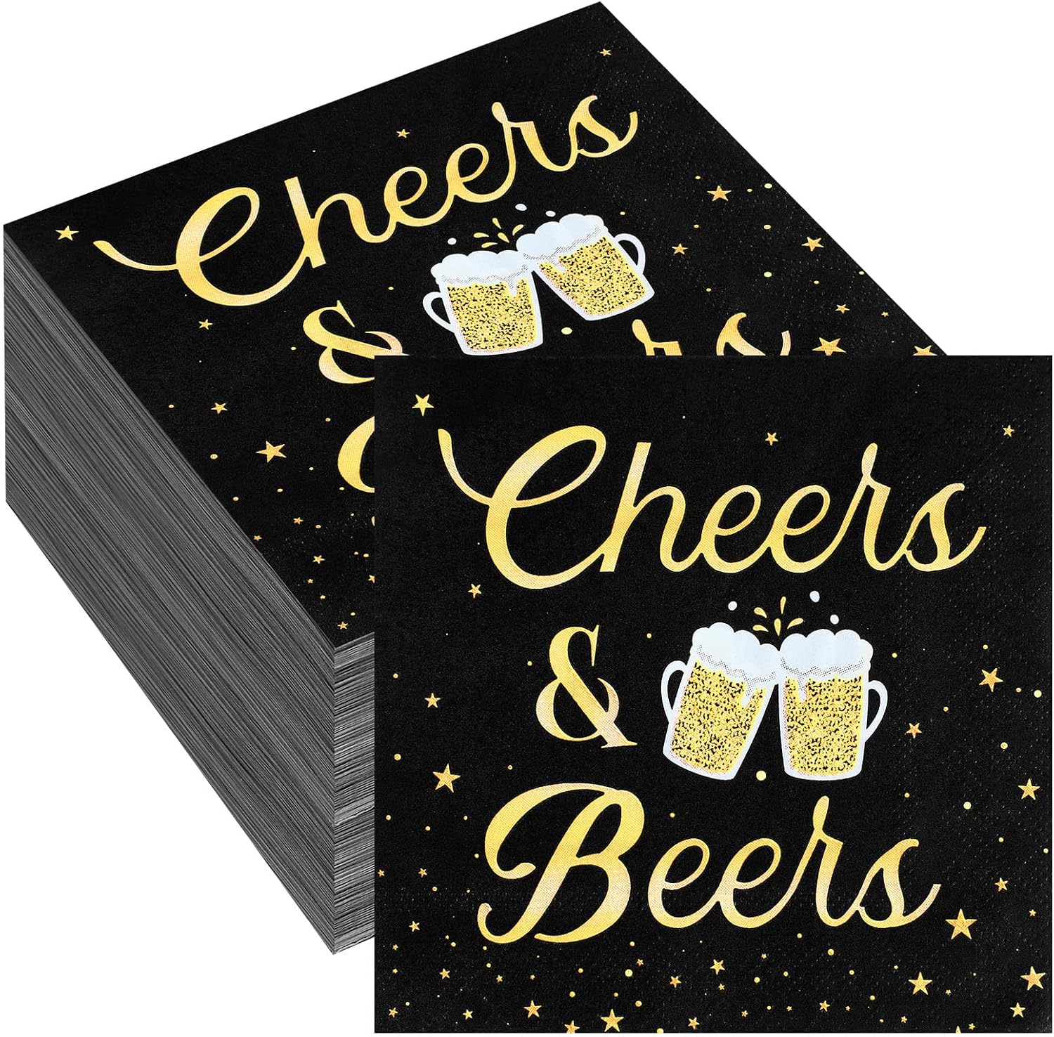 Honoson 100 Pcs Cheers & Beers Paper Napkins 2 Ply Disposable Cheers & Beers Print Napkins for Birthday, Bachelorette, Bar Party Supplies(Brown,Regular)