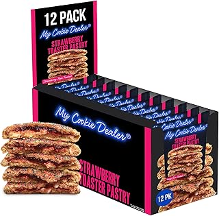 My Cookie Dealer Soft Baked Cookies, Strawberry Toaster Pastry (12-Pack, 4oz Cookie) - Strawberry Pop-Tarts & White Chip Batter, Filled with Strawberry Jam - Individually Wrapped Travel Snacks