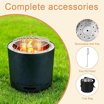 Smokeless Fire Pit for Outside, 15 Inch Portable Wood Burning Fire Pit with Carry Bag, Suitable for for Garden Backyard Deck Camping Beach