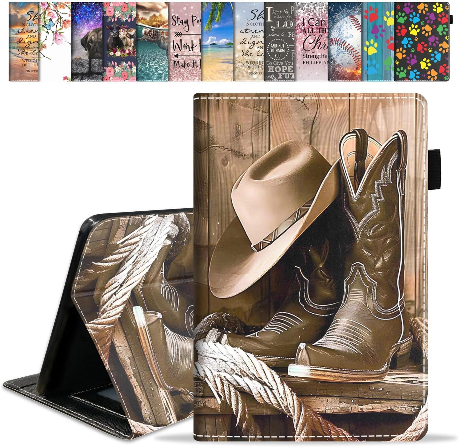 Case for Amazon Kindle Fire HD 10 & 10 Plus Tablet 10.1" (13th/11th Generation, 2023/2021 Release) - Premium PU Leather Cover with Auto Sleep Wake, Western Cowboy Equipment Boots and Hat