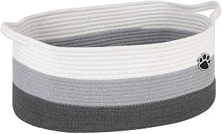 Optish Dog Toy Basket, 30L Toy Box and Bin for Dog Cat Storage, 19.7" X 11" X 7.9" Large Woven Rope Basket for Blankets, Living Room, Bedroom, White & Grey