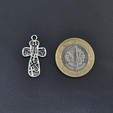 Cross Patterned Cross Men's Women's Necklace Antique Silver Plated - 60 cm Plain Chain