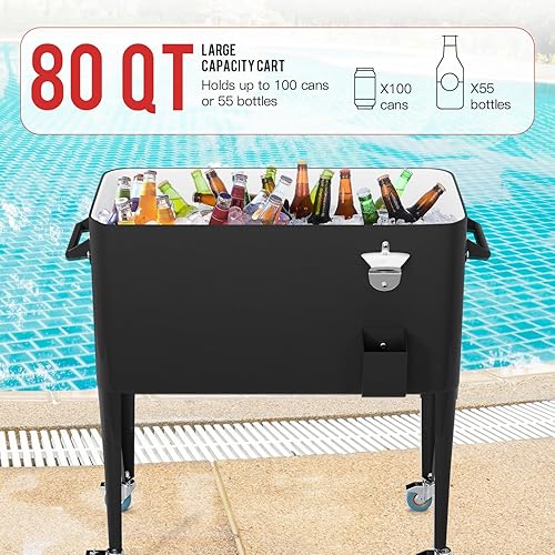 Miniatura 4 de Enfriador de 80 cuartos de galón para exteriores, enfriador de hielo con ruedas, asas laterales, abridor de botellas, enfriador de bebidas portátil