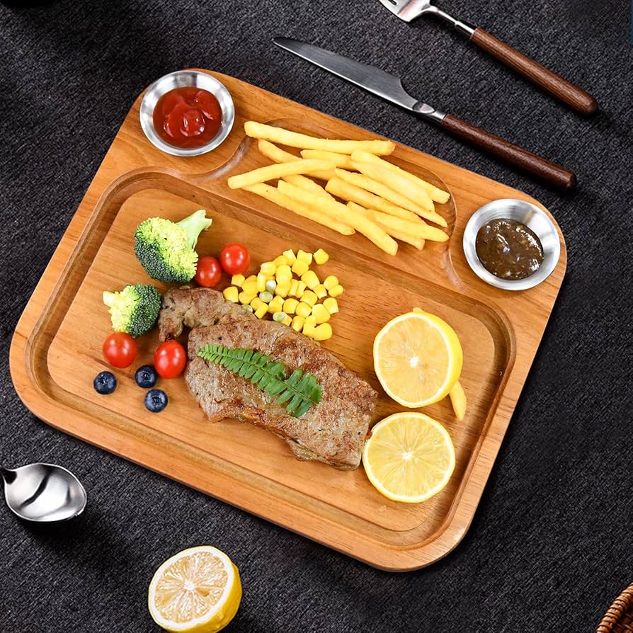 Amazon.com: MAVOTER Wooden Steak Plates include 2 Sauce Cups, Wood