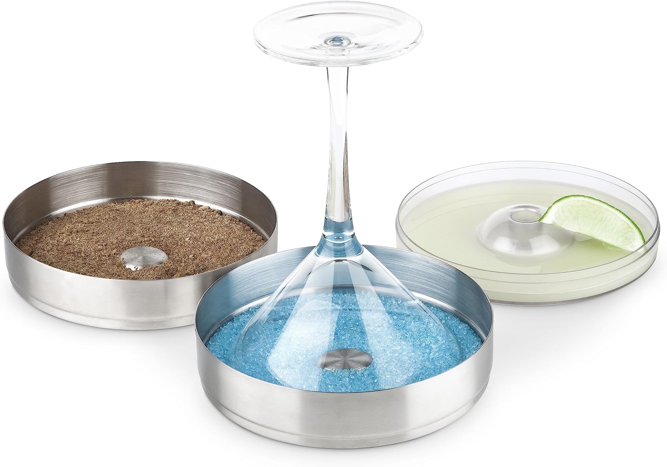 Final Touch 2 Tier Cocktail Rimmer with Lid - Essential Tool for Perfectly Rimmed Glasses - Commercial-Grade 304 Stainless Steel - Stackable Design - Large 6" Diameter (FTA7061)