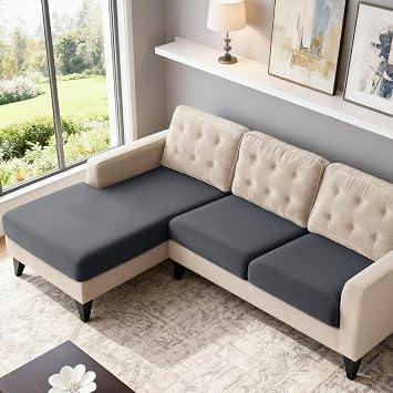 TAOCOCO Sectional Couch Covers Stretch Couch Cushion Covers for Sectional Sofa Chaise L Shape, 3 Pieces Sectional Seat Covers Soft Washable Furniture Protector2 Seater + 1 Chaise, Dark Grey