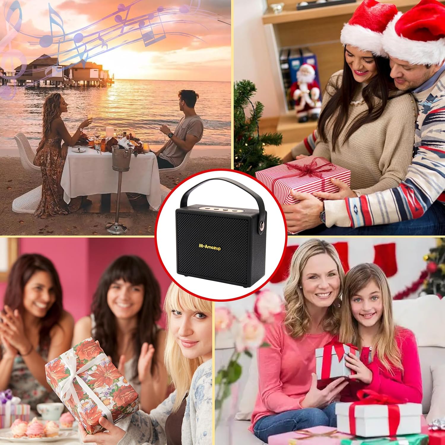 Portable Bluetooth Speakers 5.3, Loud Wireless Wood Speakers with Bass, FM/AUX&TF-Card&USB Playback, Subwoofer, Modern Fashion Speakers for Car/Home/Outdoor/Party﻿ (Black)