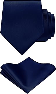 TIE G Solid Satin Woven dyed Color Formal Black Necktie and Pocket Square Sets in Gift Box