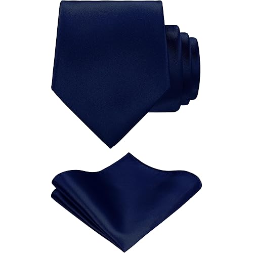 TIE G Solid Satin Woven dyed Color Formal Black Necktie and Pocket Square Sets in Gift Box
