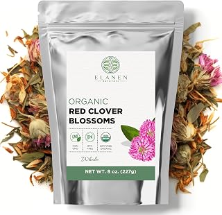 Organic Red Clover Blossoms 8 oz. (227g), USDA Certified Organic Red Clover Blossom Tea, Whole