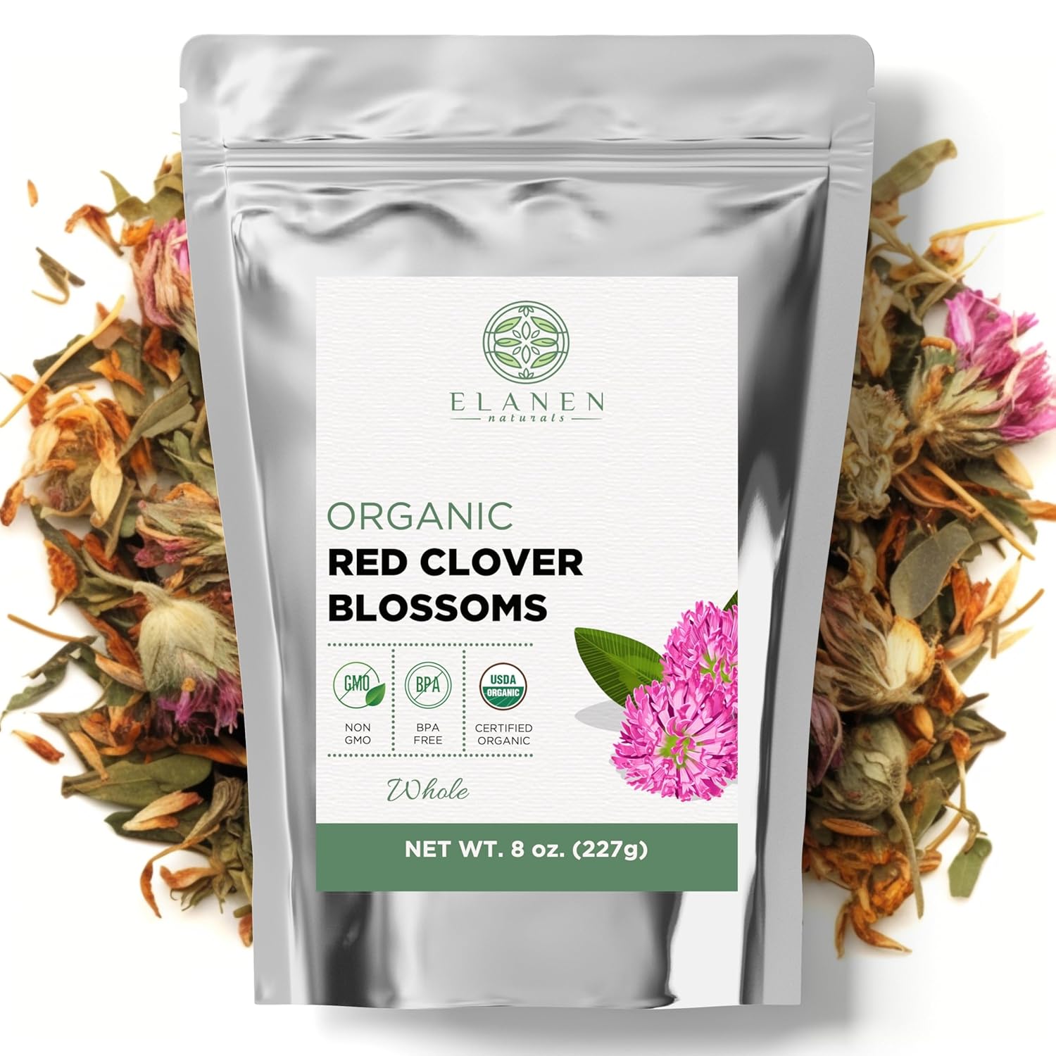 Organic Red Clover Blossoms 8 oz. (227g), USDA Certified Organic Red Clover Blossom Tea, Whole